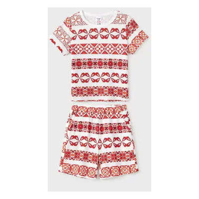 Family Matching Fair Isle Printed Short-Sleeve Top and Pocketed Shorts Pajamas Sets