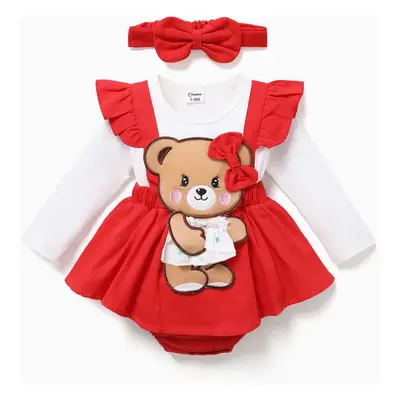 Baby Girls Clothes Bear Style Embroidered Romper with Headband