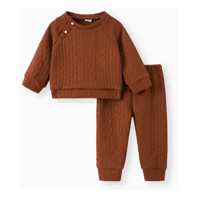 Baby Boy/Girl Clothes 2pcs Solid Knitted Sweatshirt and Pants Set