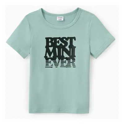 Family Matching Tops Solid Color Short Sleeves Cotton Unique Text Printed Tee