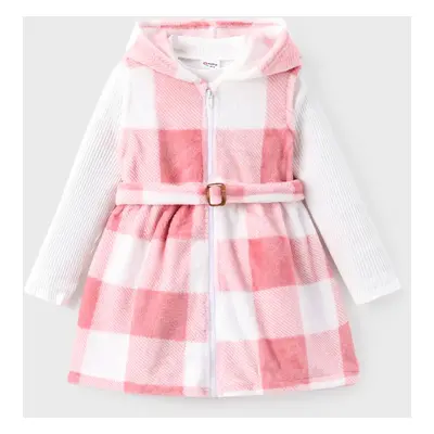 Toddler Girl 2pcs Tee and Grid Zippered Coat with Belt Set