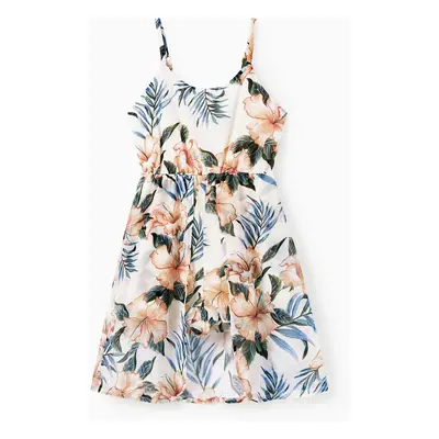 Family Matching Sets Floral Beach Shirt or V-Neck Strap Romper with Longline Skirt