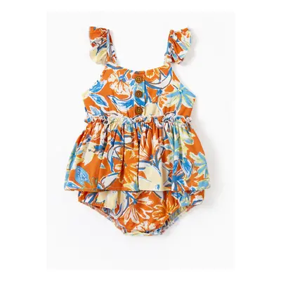 Mommy and Me Floral Smocked Top Button Up A-Line Strap Midi Dresses