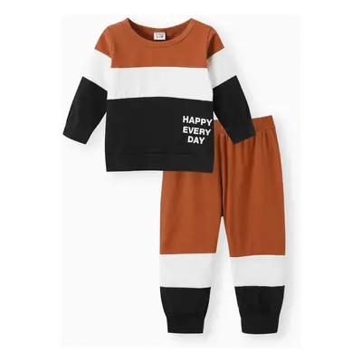 2pcs Baby Boy 95% Cotton Long-sleeve Letter Print Colorblock Sweatshirt and Pants Set