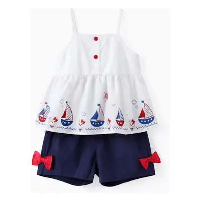 Toddler Girl 2pcs Sailboat Print Cami Top and Shorts Set