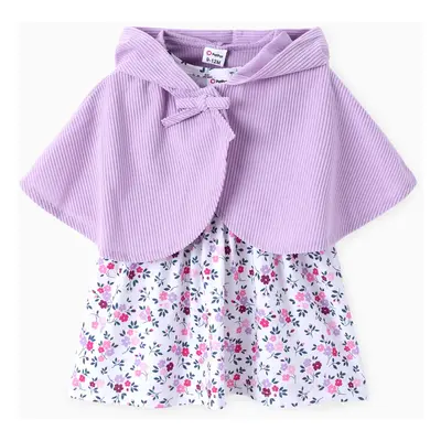 Baby Girl 2pcs Solid Cardigan and Floral Print Dress Set