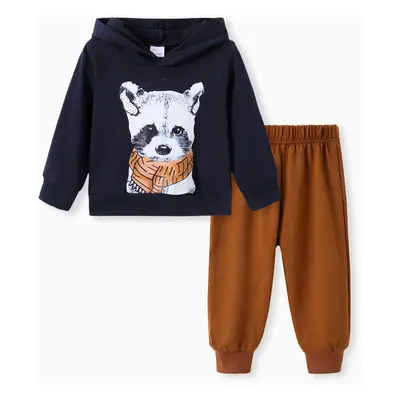 2pcs Boy Animal Pattern Hooded Set