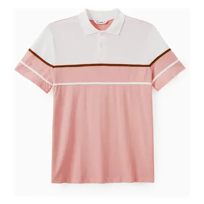 Family Matching Sets Color Block Polo Shirt or Pink Shoulder Tie Shirred Waist A-Line Dress