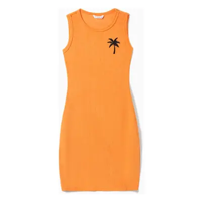 Family Matching Orange Terry Tank Top and Bodycon Tank Dress Sets