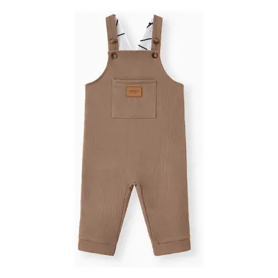 Baby Boy Waffle Letter Patched Pocket Front Overalls