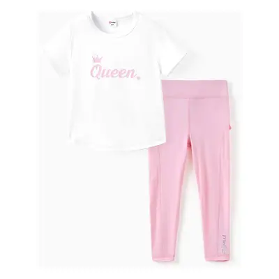 Toddler/Kid Girl 2pcs Letter Print Tee and Ruffled Leggings Set