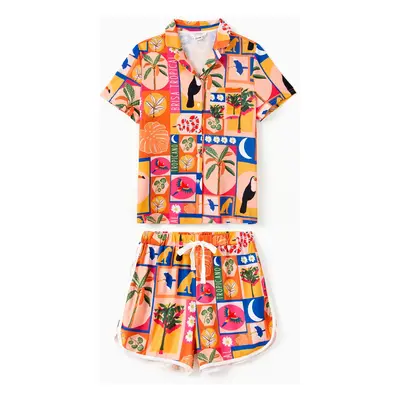 Family Matching Allover Tropical Printed Vacation Pajamas