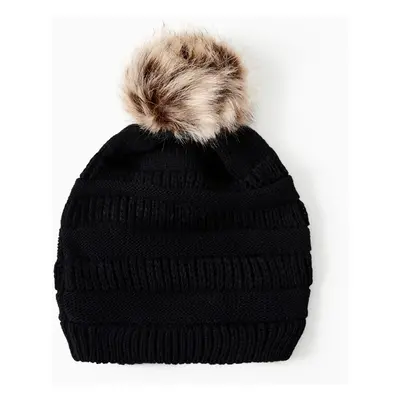 Winter Fall Trendy Chunky Stretchy Cable Knit Pom Pom hat for mom and daughter