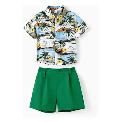 Toddler Boy 2pcs Tropical Print Shirt and Shorts Set