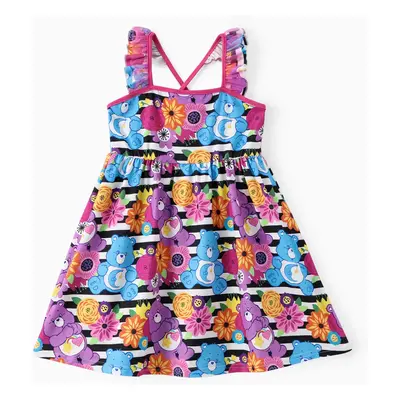 Care Bear Toddler Girls 1pc Tropical Flower Polka Dots Flutter Sleeve Dress