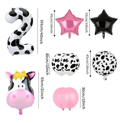 9 Piece Birthday Party Pink Cow Print Latex Balloon Set with Foil Balloons