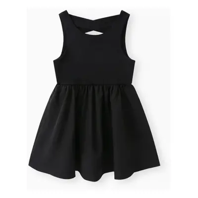 Toddler Girl Solid Color Backless Crisscross Sleeveless Dress