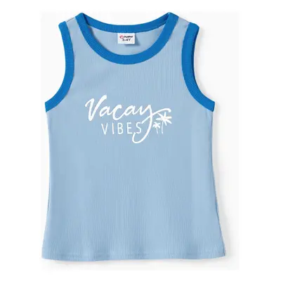 Mommy and Me Matching Vacation Vibe Light Blue Sleeveless Ribbed Tank Top