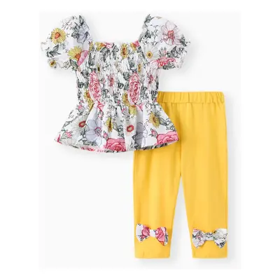 Baby Girl 2pcs Floral Print Ruffled Top an Leggings Set