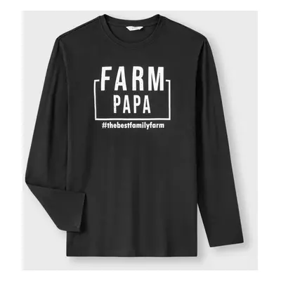 Family Farm Matching Long Sleeves Cotton Round Neck Solid Color Tops