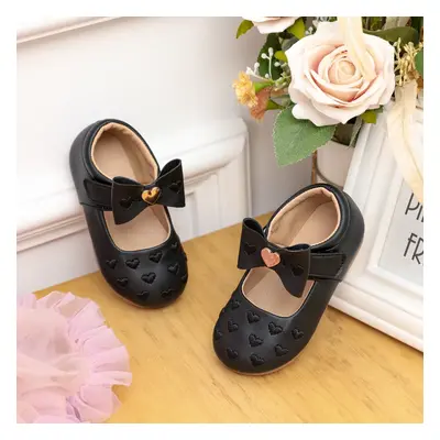 Toddler/Kids Girls Sweet Style Heart-shaped Embroidered Bow Decor Velcro Leather Shoes