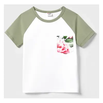 Matching Family Raglan-Sleeve T-shirt and Flutter Shoulder Floral Dress Sets