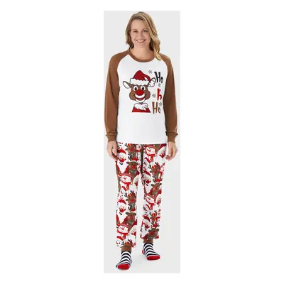 Christmas Family Matching Raglan Sleeves Red Nose Reindeer Pajamas Sets with Drawstring and Pock