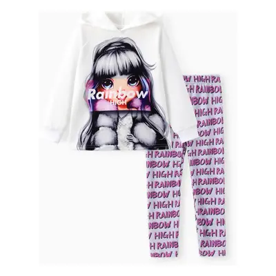 Rainbow High Toddler/Kid Girl 2pcs Violet Letter Pattern Hoodies And Naia™ Leggings Set