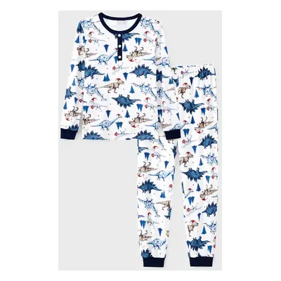 Christmas Pajamas Family Set Dinosaur Pattern Henley Neck Button PJs