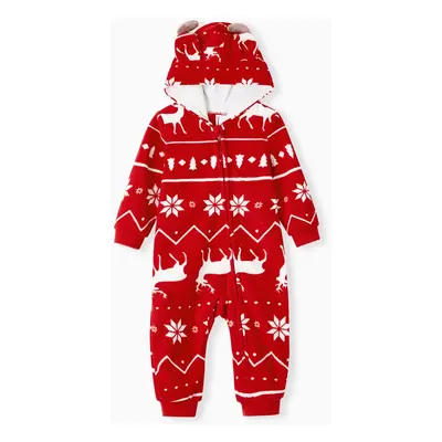 Christmas Pajamas Sets Polar Fleece 3D Antler Reindeer Pattern Onesies Matching Family Outfits