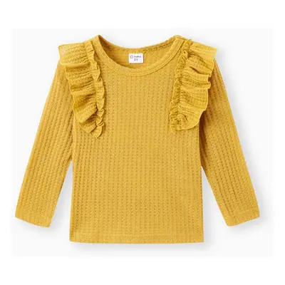 Toddler Girl Ruffled Waffle Solid Long-sleeve Tee