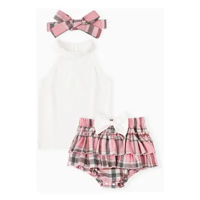 Sweet Baby Girl 3pcs Set with Ruffle Edge in Grid/Houndstooth Pattern