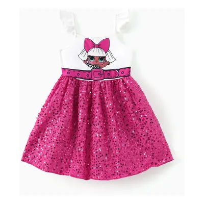 L.O.L. SURPRISE!Â Toddler/Kid 1pc Character Print Flutter-sleeve Sequins Dress