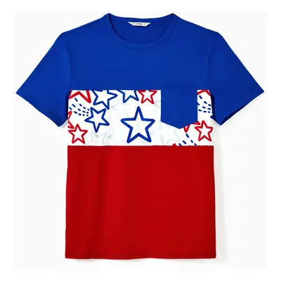 Family Matching Color Block Tee and Star Pattern Drawstring Sides Body-con Strap Dress Sets