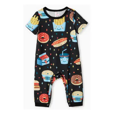 Family Matching Allover Cartoon Snack Graphics Pajamas Sets