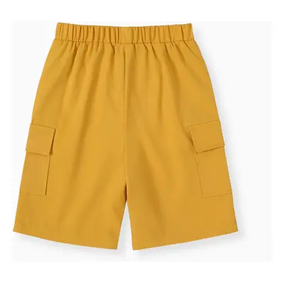 Kid Boy Solid Color Pocket Design Elasticized Shorts