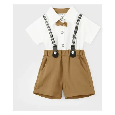 Baby Boy Party Gentle Bow Tie Shirt and Suspender Shorts Set