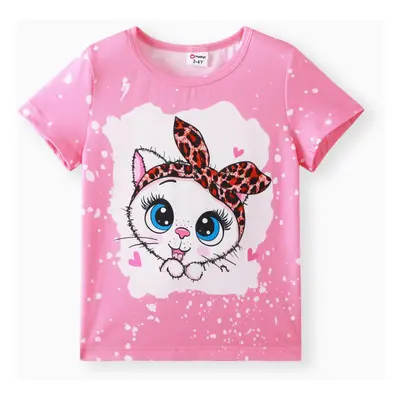 Toddler Girl Cute Cat Print Short-sleeve Tee