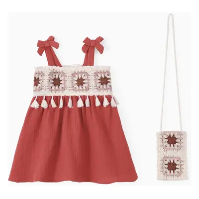 Baby Girl 2pcs Bohemia Tassel design Dress with Bag