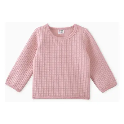 Baby Boy/Girl Solid Waffle Textured Long-sleeve Pullover Sweatshirt