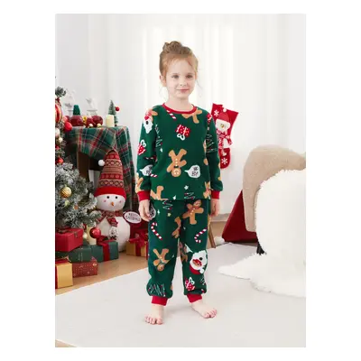 Christmas Pajamas Family Matching Fleece Gingerbread Man Long Sleeves Pajamas Sets with Pockets