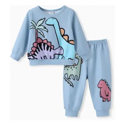 Baby Boy Clothes 2pcs Dinosaur/ Vehicle Print Sweatshirt and Pants Set