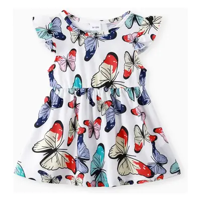 Baby Girl Allover Colorful Butterfly Print Flutter-sleeve Dress