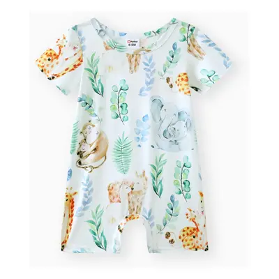 Baby Boy/Girl All Over Cartoon Animal Print Short-sleeve Romper