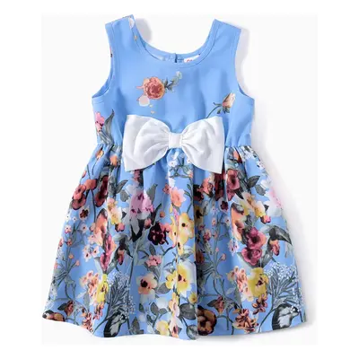 Family Matching Floral Print Ruffle-sleeve Belted Midi Dresses and Striped Short-sleeve T-shirts