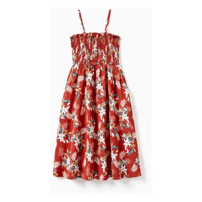 Mommy and Me Red Floral Shirred A-Line Strap Dress