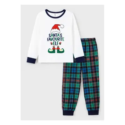 Sibling Matching Christmas Pajamas Santa's Favorite ELF Top and Plaid Pants