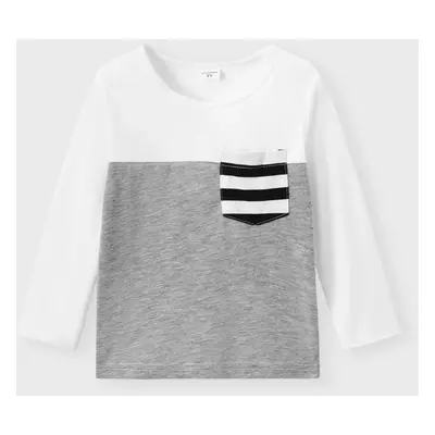 Toddler Boy Stripe Splice Chest Pocket Decor Long-sleeve Tee