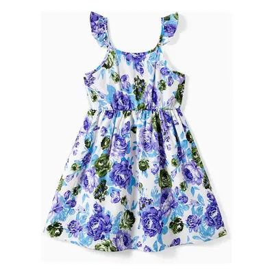 Mommy and Me Purple Floral Twist Knot Tie Back Strap Dress