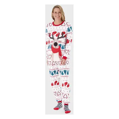 Christmas Family Matching Reindeer Big Graphic Allover Pattern Background Pajamas Sets with Pock